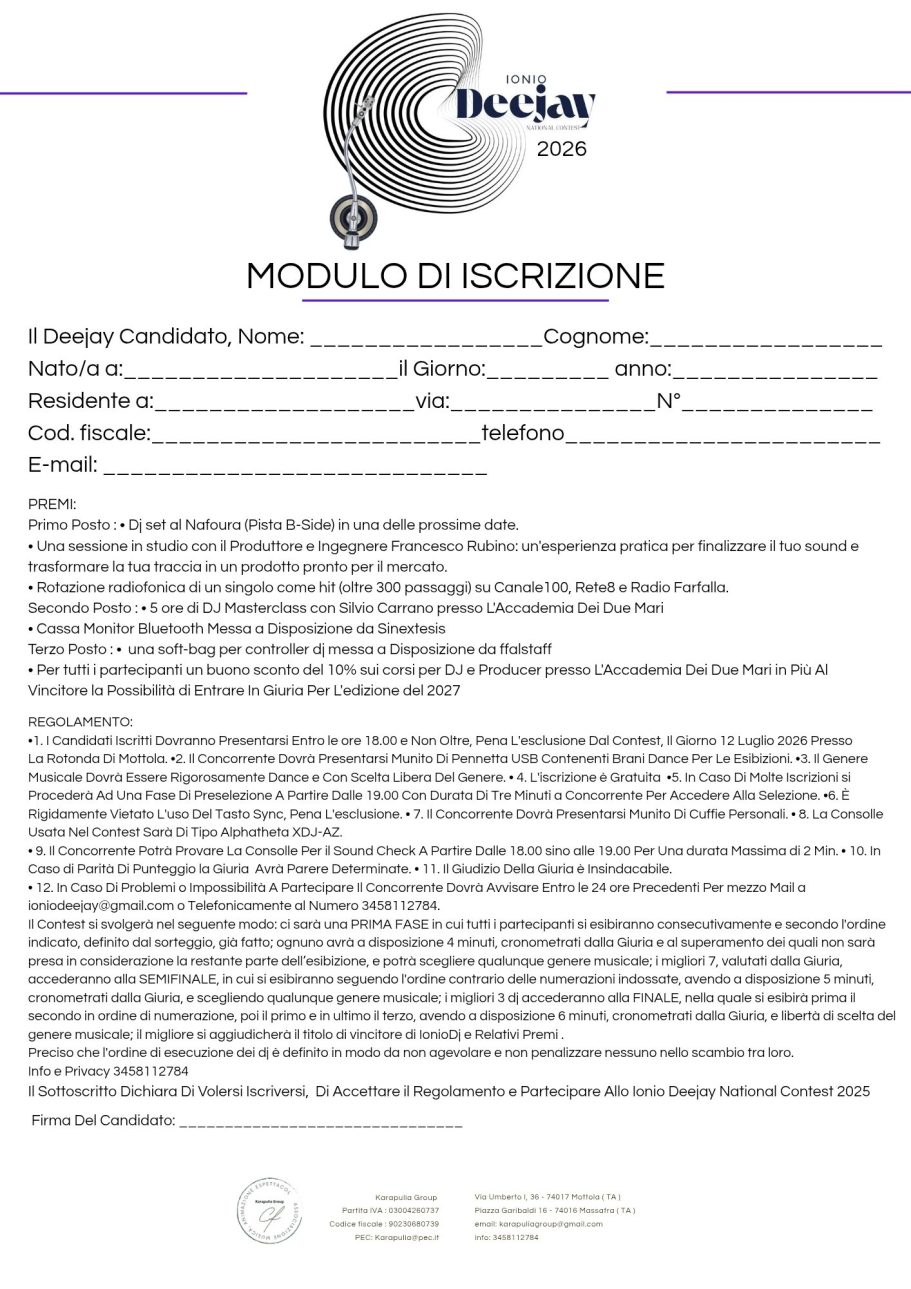 SCARICA IL MODULO DI ISCRIZIONE